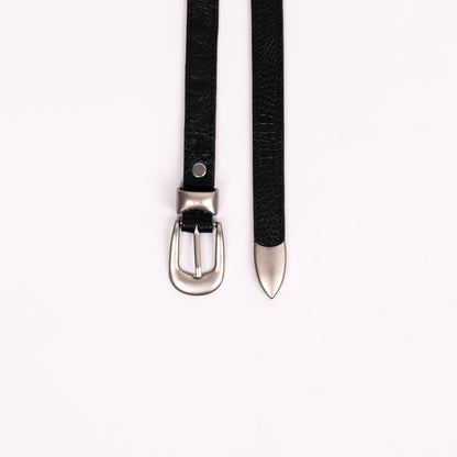 Satin Silver Buckle Belt (Black)