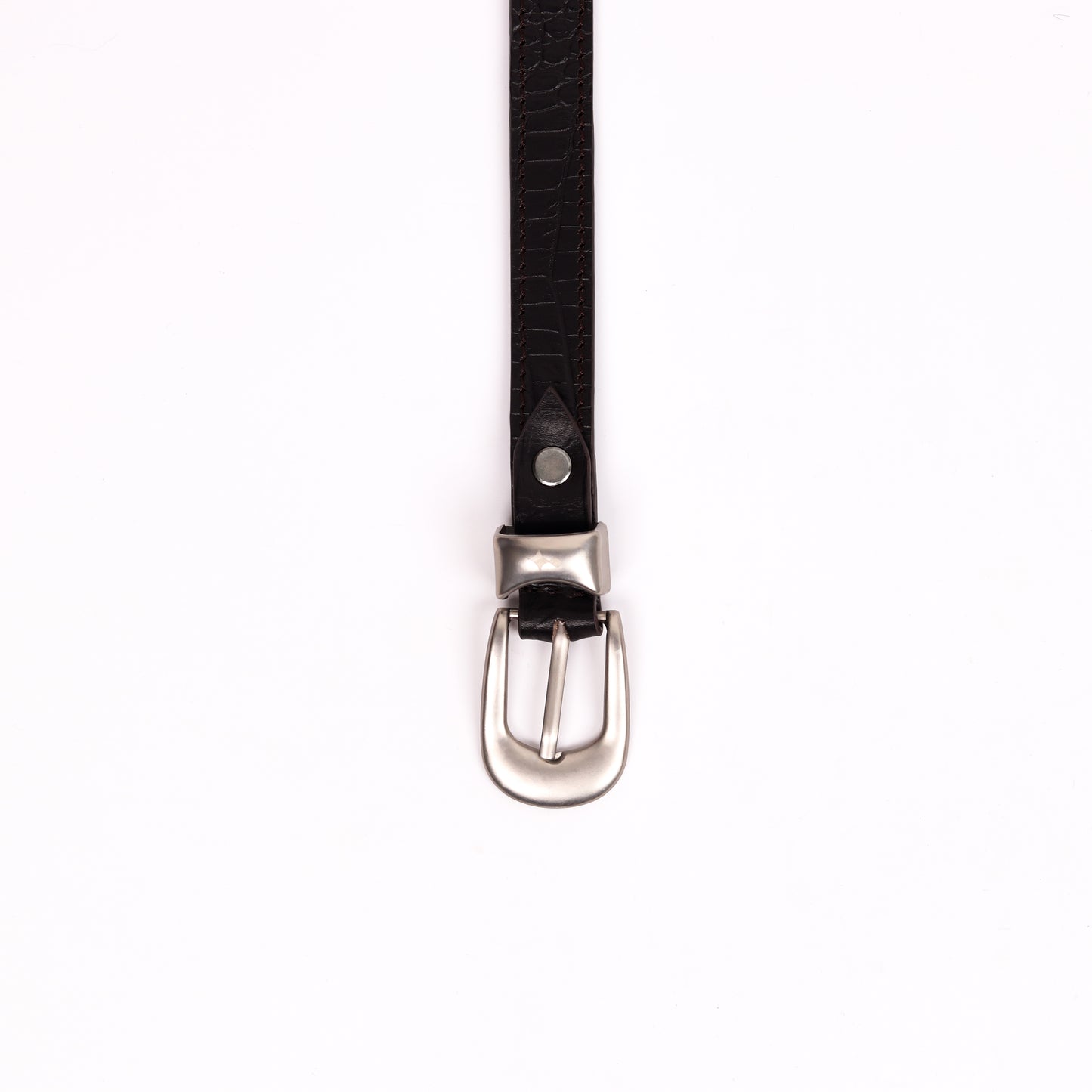 Satin Silver Buckle Belt (Dark Brown)