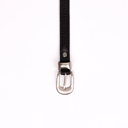 Satin Silver Buckle Belt (Dark Brown)
