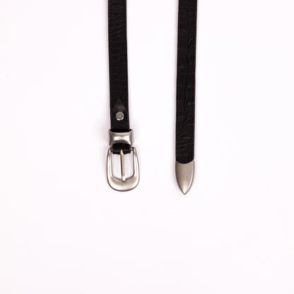 Satin Silver Buckle Belt (Dark Brown)