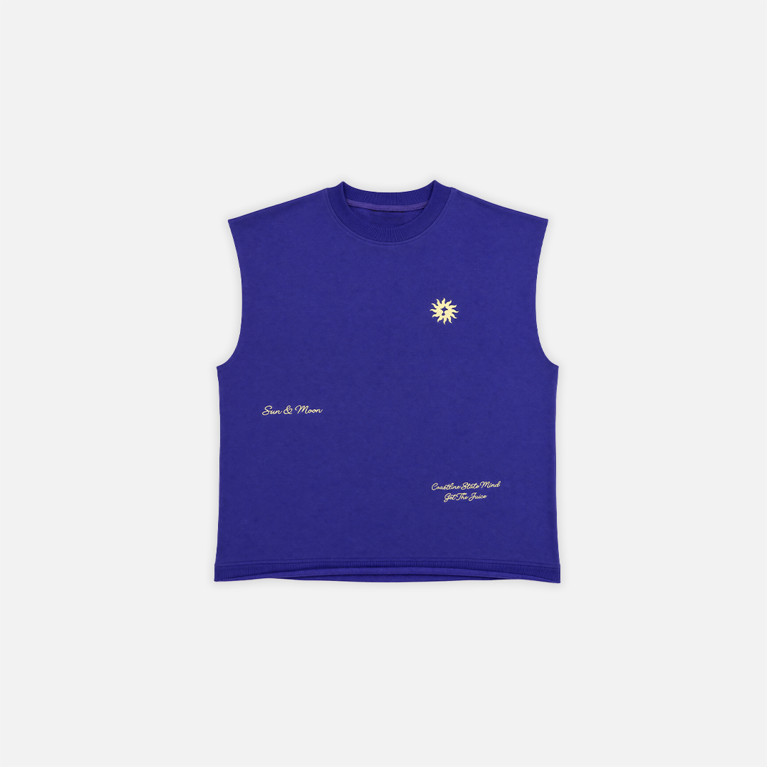 Sun & Moon Embroidered Purple Sleeveless Top