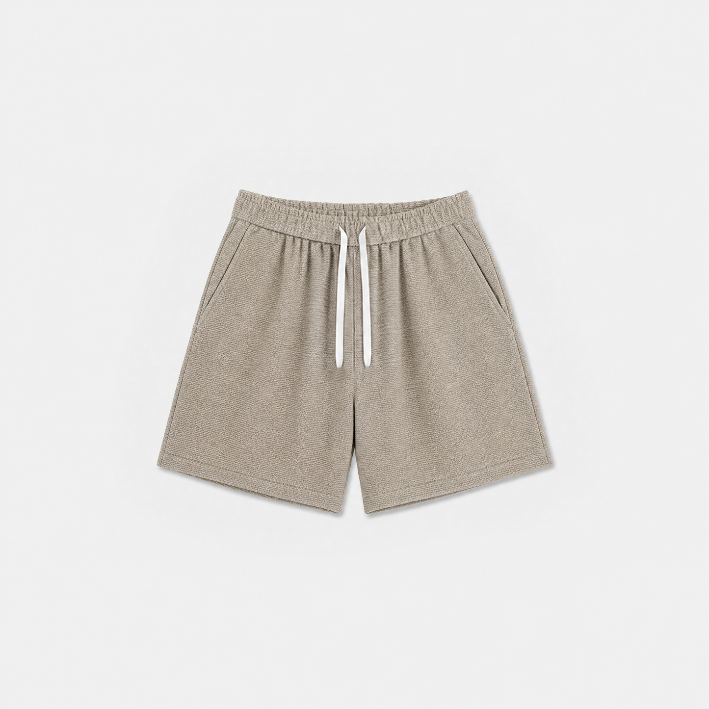Textured Drawstring Shorts (Khaki)
