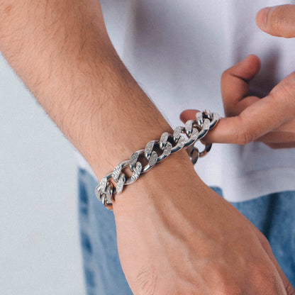 Frosted Fusion Cuban Bracelet - A unique 925 sterling silver bracelet by GetTheJuice, featuring a frosted Cuban link design that seamlessly blends modern style with timeless elegance.