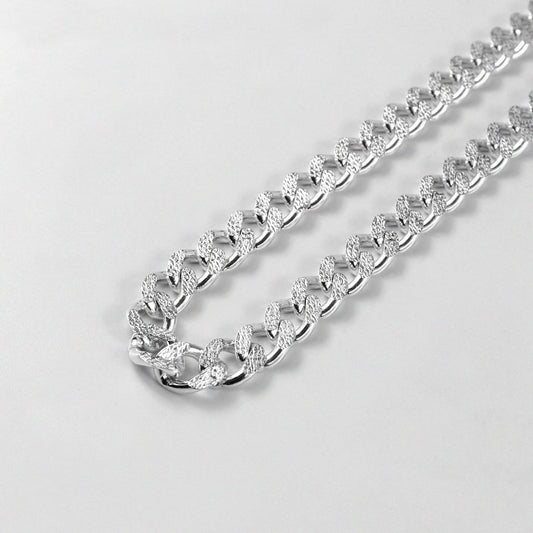 Frosted Fusion Cuban Necklace - A distinctive 925 sterling silver necklace by GetTheJuice, featuring a unique frosted finish on the classic Cuban link design, blending elegance with contemporary style.