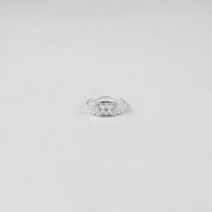 A refined sterling silver ring named 'Prismatic Elegance,' featuring a modern and sophisticated design that captures the interplay of light and angles. A perfect choice for those who value understated luxury.