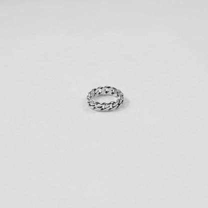 Sterling silver ring stamped '925,' featuring an intricate chain-inspired design, named 'ChainFusion Ring.