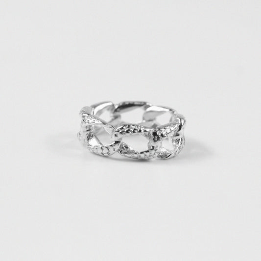 925 sterling silver ring featuring a frosted texture with a cascading Cuban-inspired design, named 'Frosty Cuban Cascade Ring.