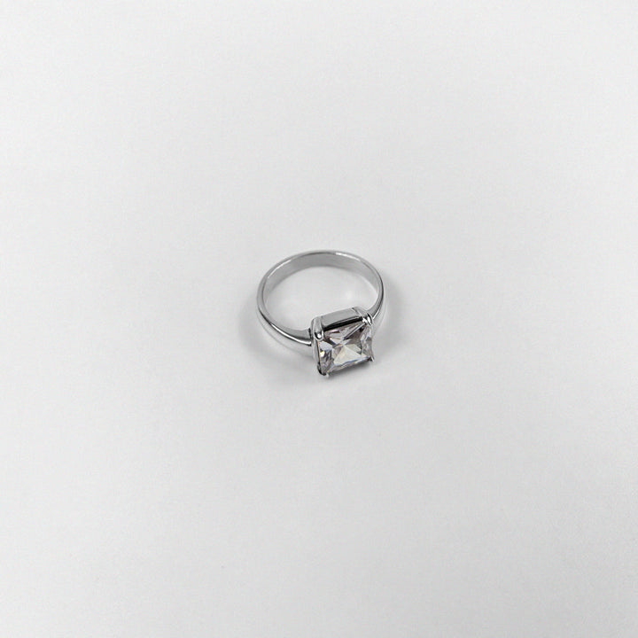 925 sterling silver ring featuring a square design with an ivory gemstone and sparkling accents, named 'Ivory Square Sparkle Ring.