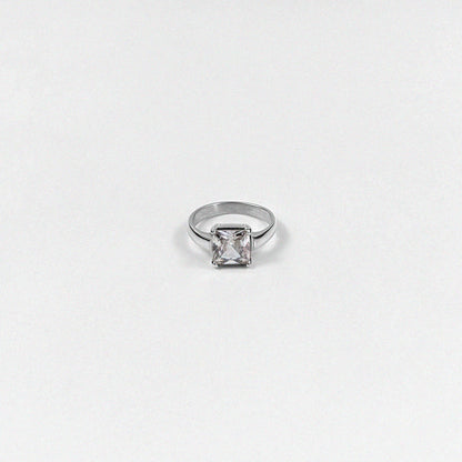 925 sterling silver ring featuring a square design with an ivory gemstone and sparkling accents, named 'Ivory Square Sparkle Ring.