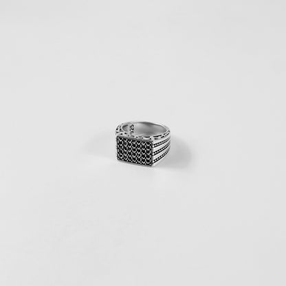 Noir Grid Bead Ring