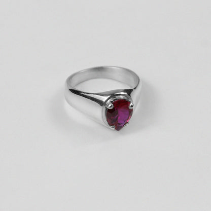 "925 sterling silver ring featuring a bold design with a striking red gemstone, named 'Scarlet Ring.'"