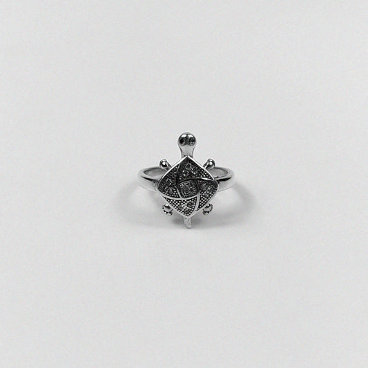 925 sterling silver ring featuring a turtle design, symbolizing wisdom and longevity, named 'Turtle Treasure Ring.