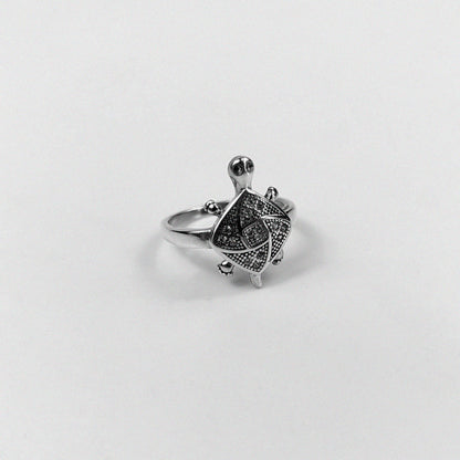 925 sterling silver ring featuring a turtle design, symbolizing wisdom and longevity, named 'Turtle Treasure Ring.