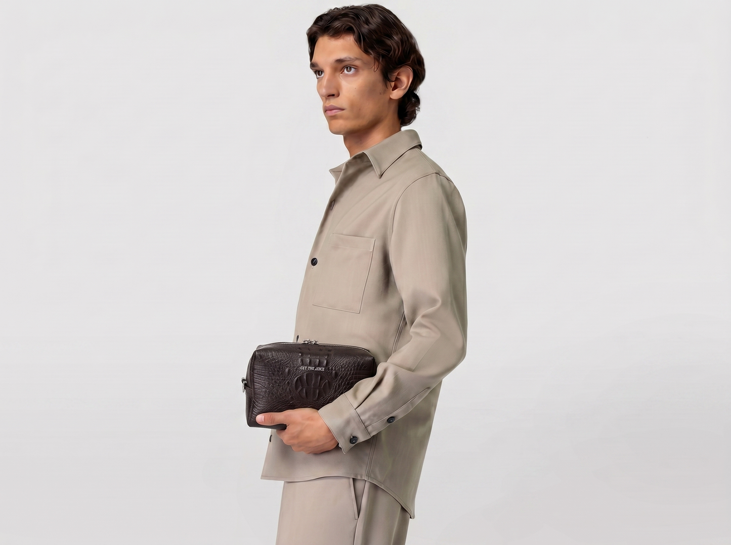 Mono Croc Crossbody Bag (Dark Brown)