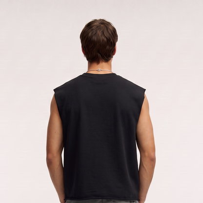 Sun & Moon Embroidered Black Sleeveless Top
