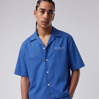 "Club De Sun & Moon" Embroidered Beach Shirt (Blue)