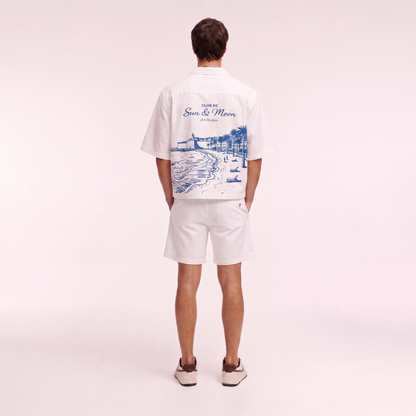 "Club De Sun & Moon" Embroidered Beach Shirt (White)