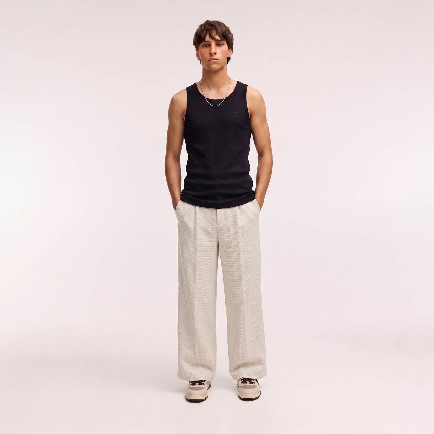 Off-White Textured Wide-Leg Pants