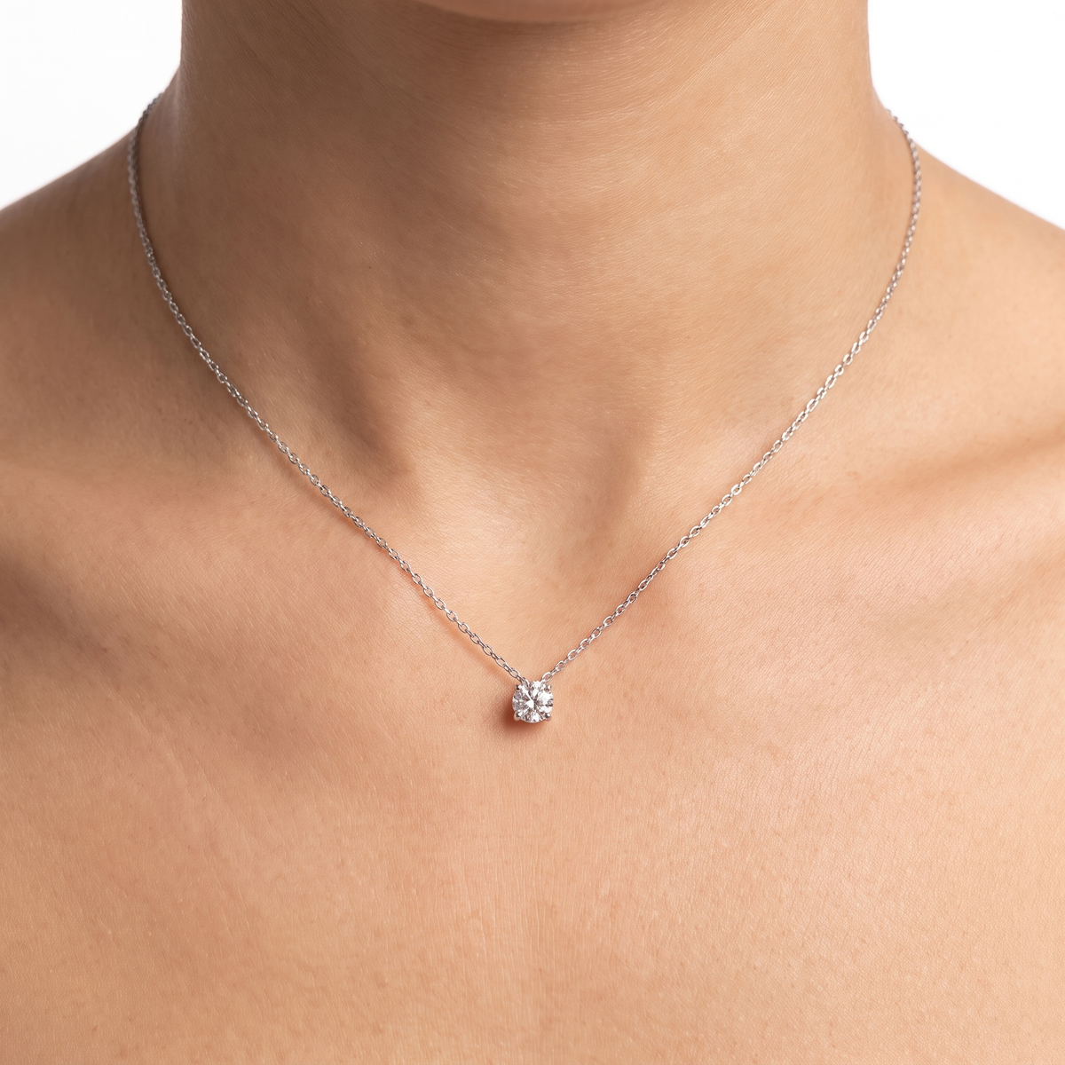 Round Solitaire Sterling Silver Lab-Grown Diamond Necklace