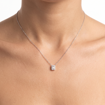 Emerald Drop Sterling Silver Lab-Grown Diamond Necklace